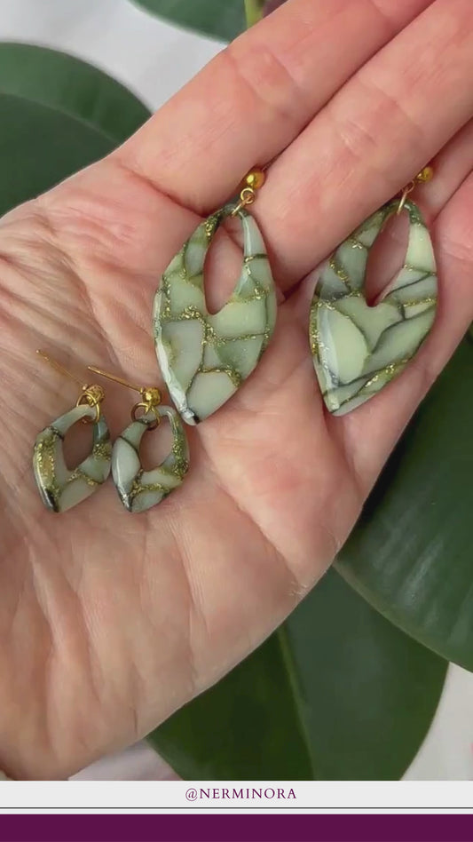 Sage Marble Leaf Maxi – Ohrringe